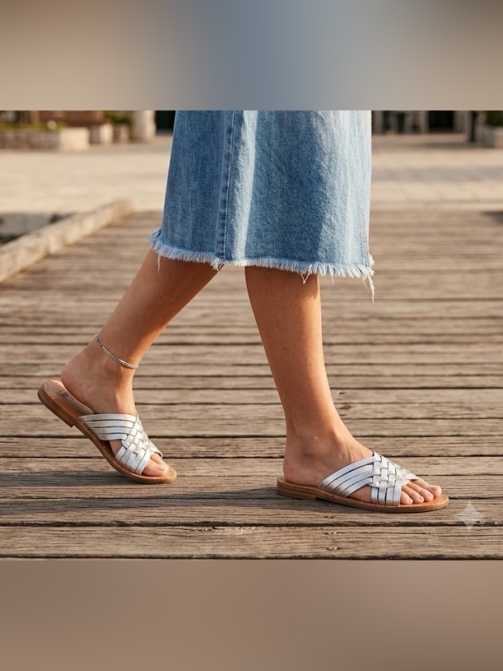 beek Silver Woven Leather Slide Mule